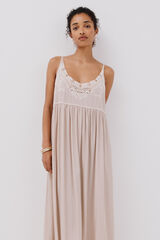 Cortefiel Vestido lencero bordado Beige
