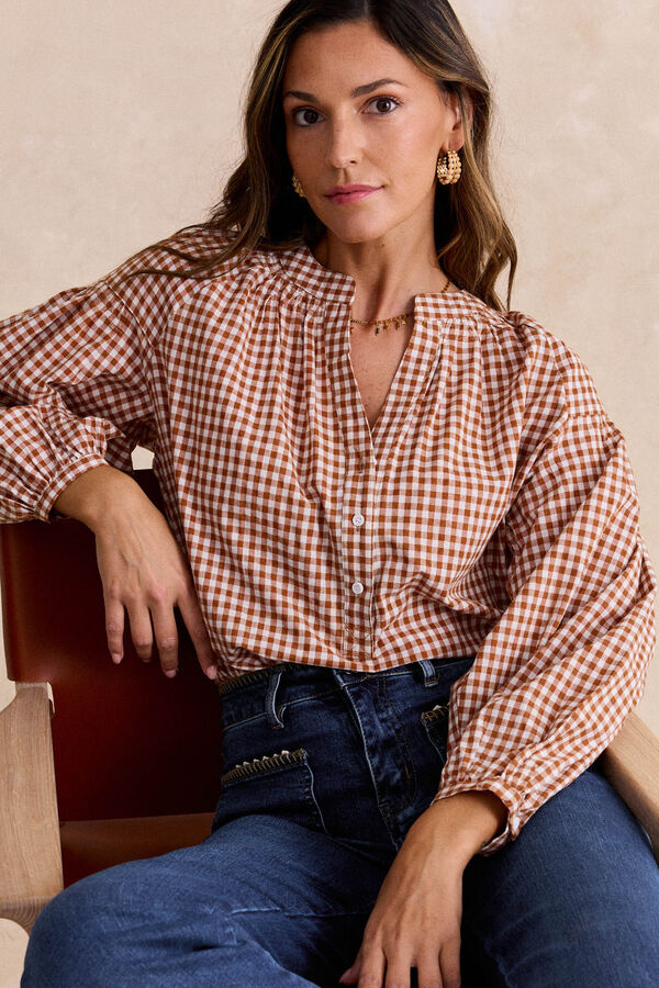 Pol&iacute;n Et Moi Blusa vichy Vico Estampado marr&oacute;n