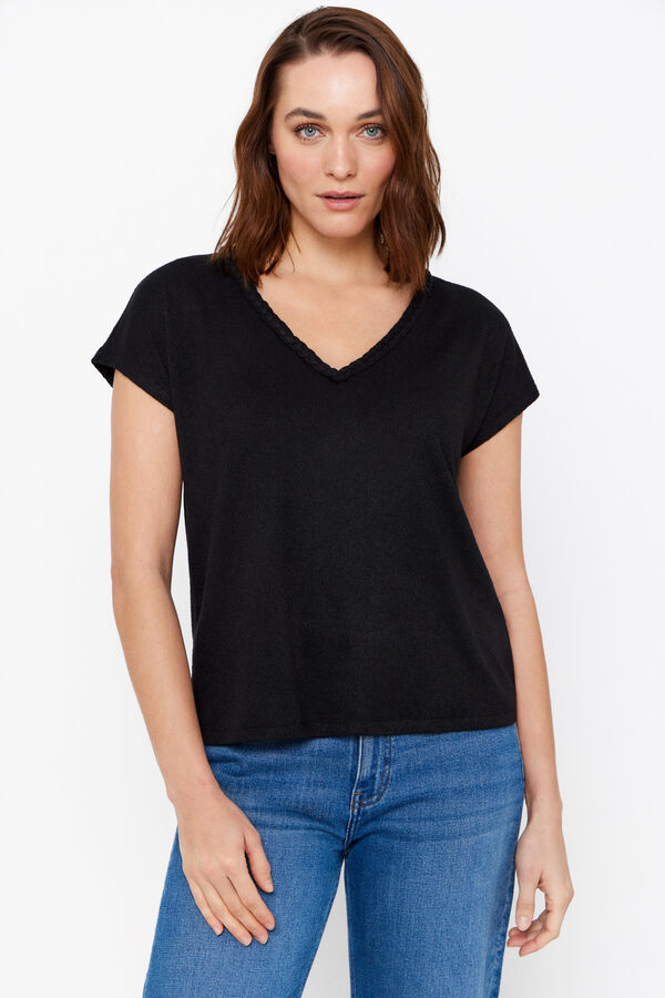 Cortefiel Top de punto trenza bordada Negro