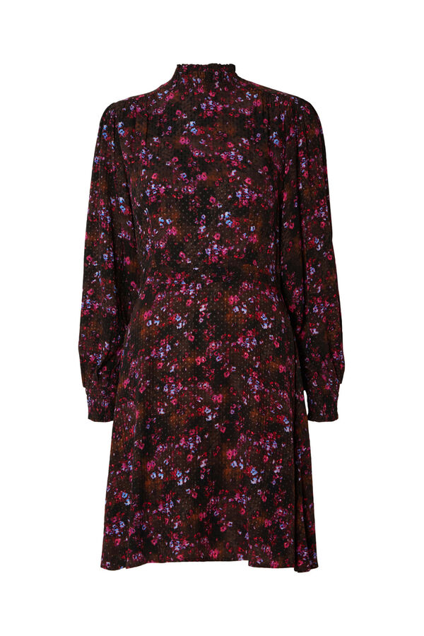 Selected Femme Vestido corto con estampado florar de manga larga elaborado con Lenzing ECOVERO Marr&oacute;n