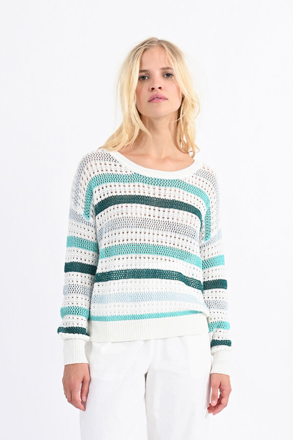 Molly Bracken Camisola de mulher de manga comprida &agrave;s riscas Verde