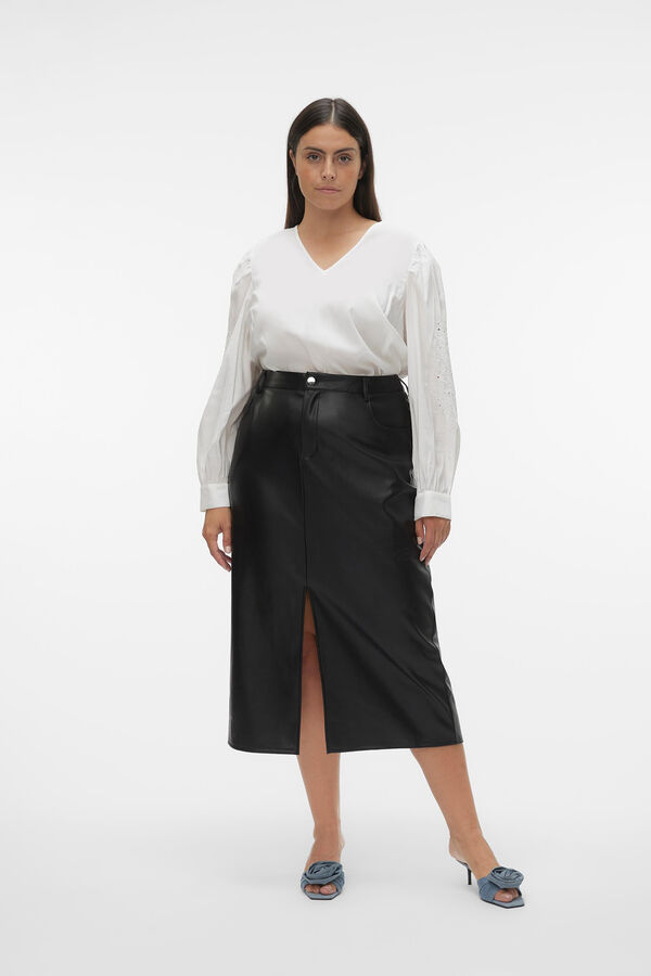 Vero Moda Curve Falda midi efecto piel talla grande Negro