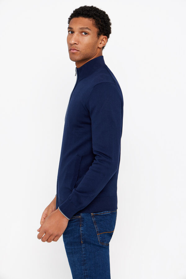 Cortefiel Cardigan algod&oacute;n cremallera b&aacute;sico Azul marino