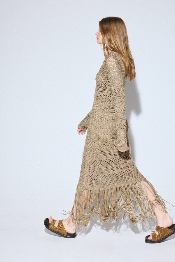 Slowlove Vestido de malha com franjas Amarelo