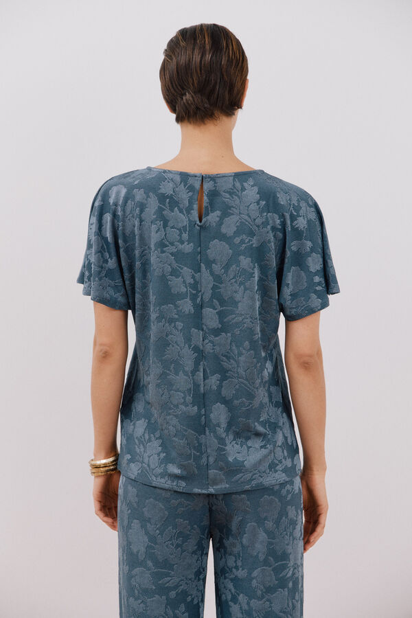 Cortefiel Top de malha jacquard floral Azul