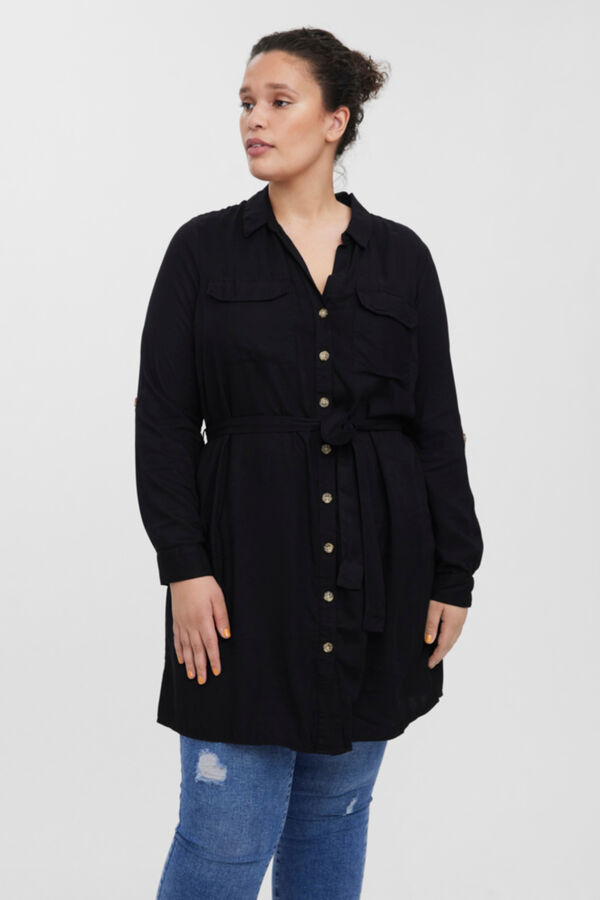 Vero Moda Curve Vestido curto camiseiro cintura subida Preto