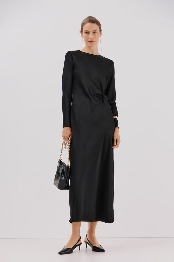 Cortefiel Vestido satinado nudo Negro