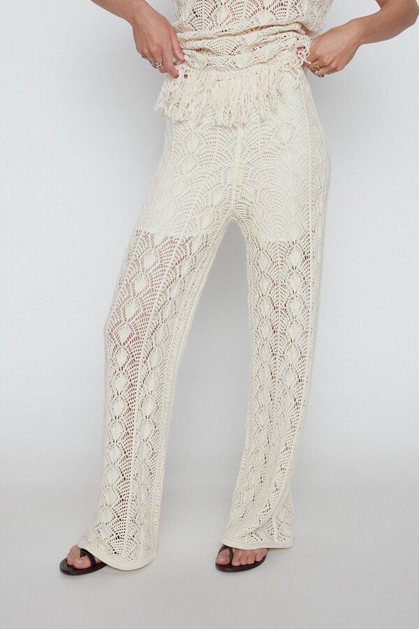 Slowlove Cal&ccedil;as compridas malha rendilhada Branco