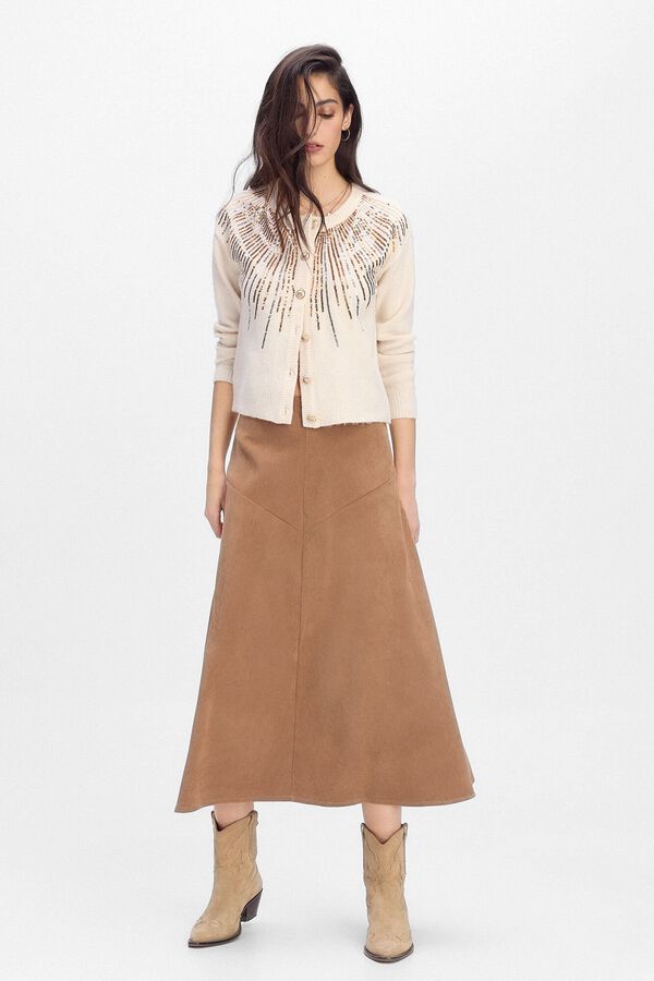 Slowlove Falda midi evas&eacute;efecto antelina Marr&oacute;n oscuro