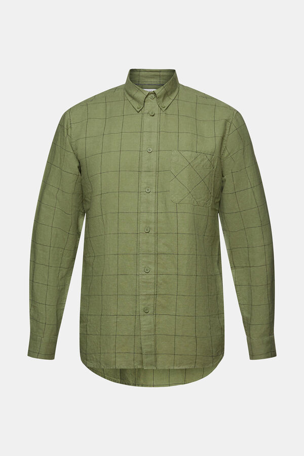 Esprit Camisa cuadros regular fit con lino Estampado verde