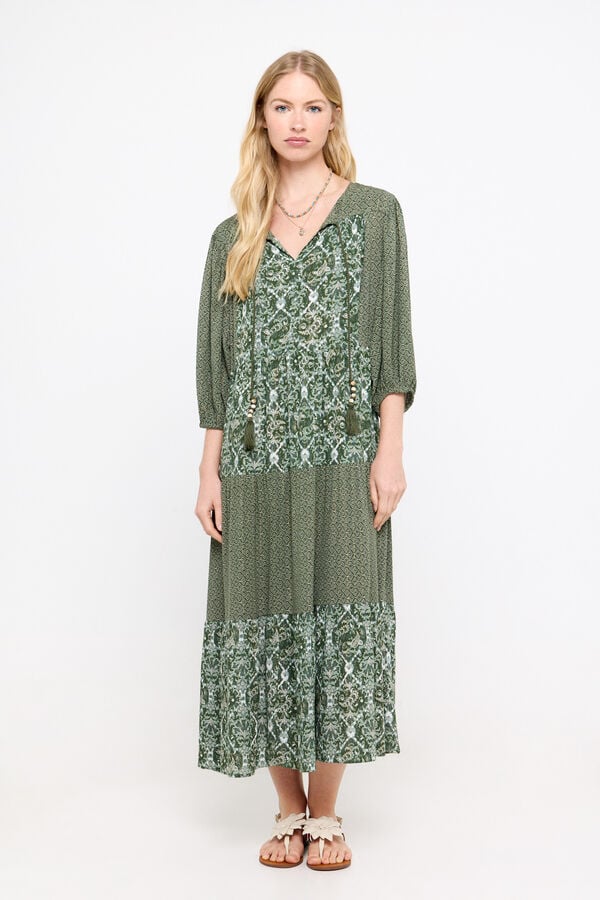 Cortefiel Vestido estampado hilo metalizado Estampado verde