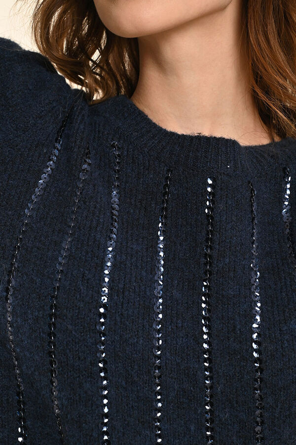 Molly Bracken Camisola feminina de manga comprida com detalhe de lantejoulas Azul