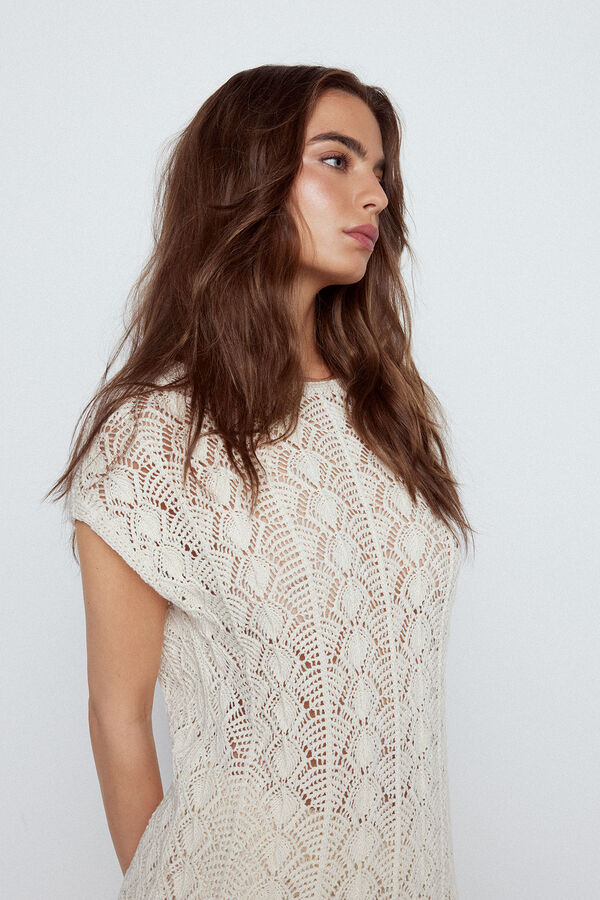 Slowlove Chaleco punto calado Marfil