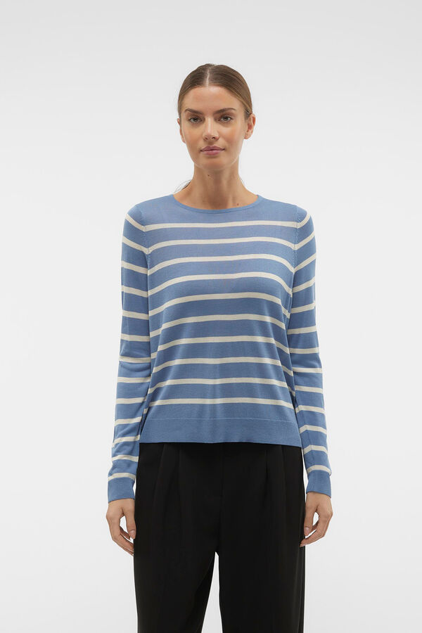 Vero Moda Camisola &agrave;s riscas de mulher com manga comprida e gola redonda Azul
