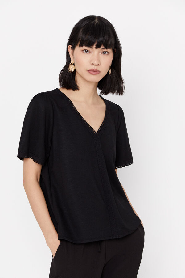 Cortefiel Blusa conforto rendilhados Preto