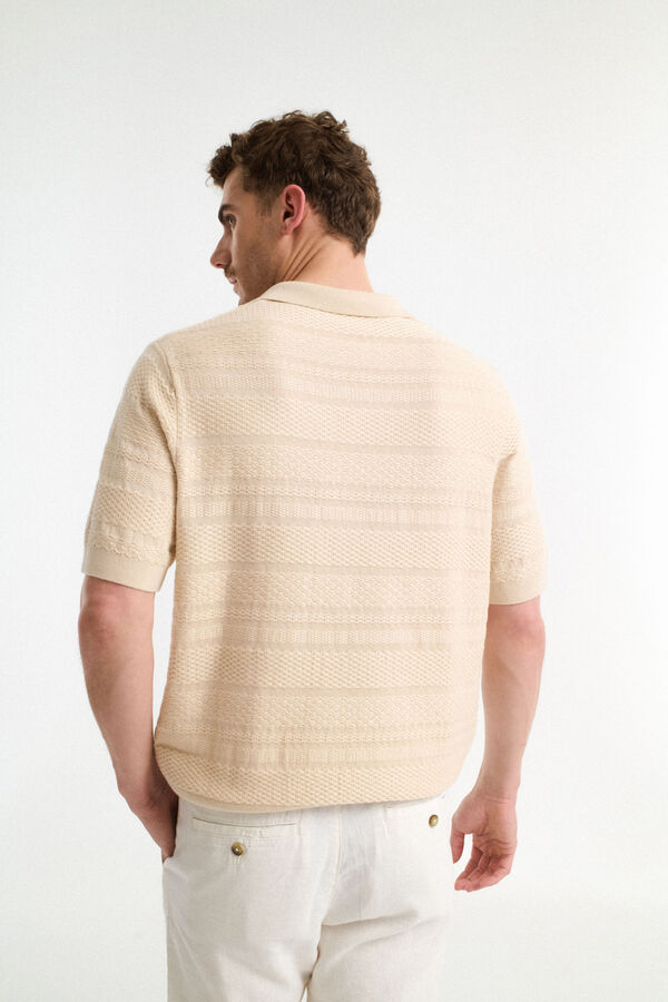 Selected Camisa polo de malha estruturada de manga curta  Cinzento