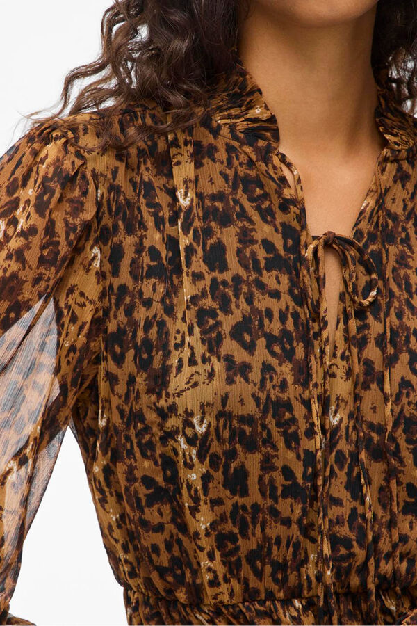 Vila Vestido curto de chiffon estampado Castanho