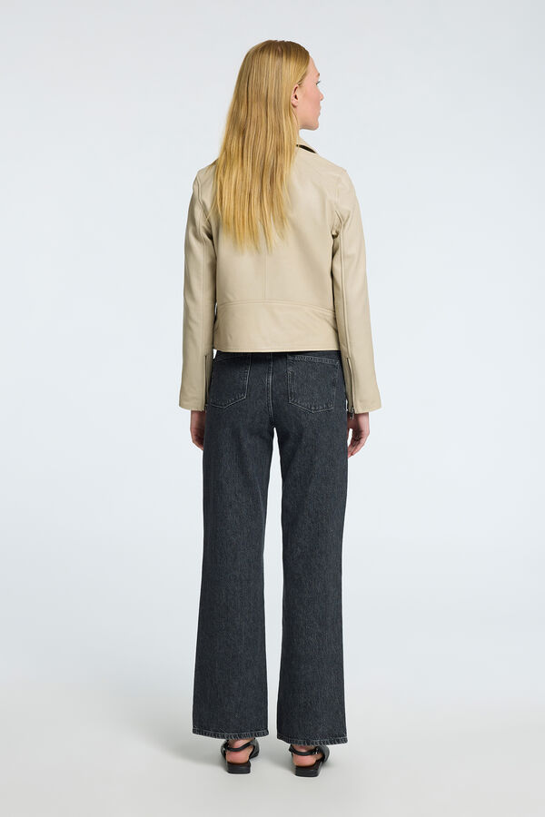 Selected Cazadora Biker Cropped 100% piel. Beige