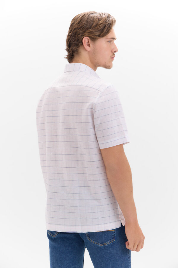 Cortefiel Camisa linho algod&atilde;o quadros manga curta Subiu