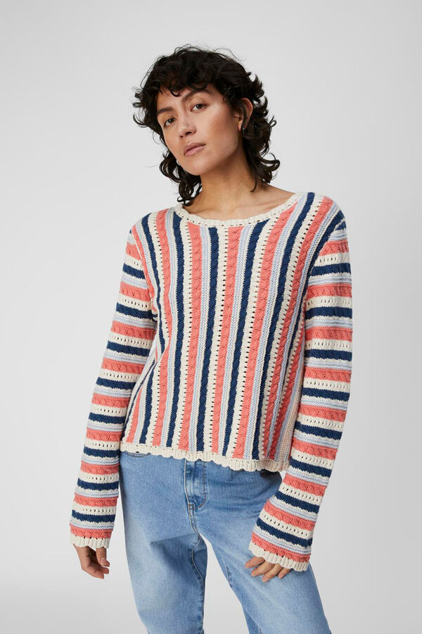 Object Jersey de hilo con rayas y abertura Rojo