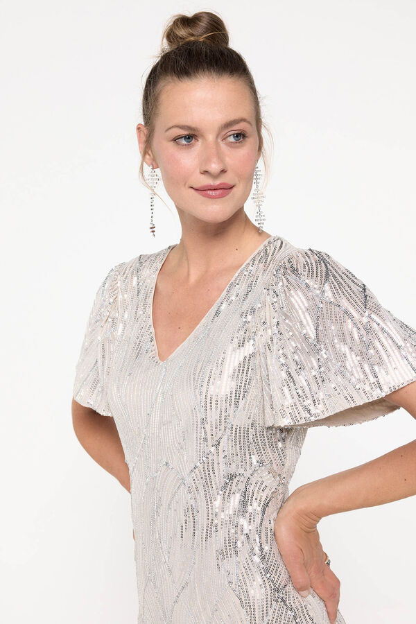 Vero Moda Vestido midi de paetê Cinzento