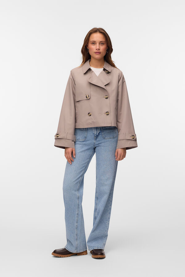 Vero Moda Trench coat curto com bolsos Cinzento