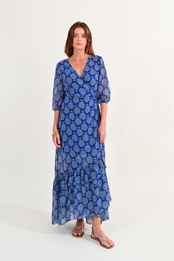 Molly Bracken Vestido largo con estampado y volantes Azul