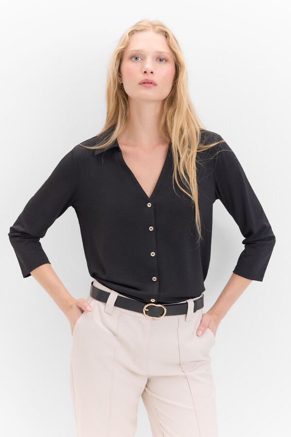 Cortefiel Camiseta con botones Negro