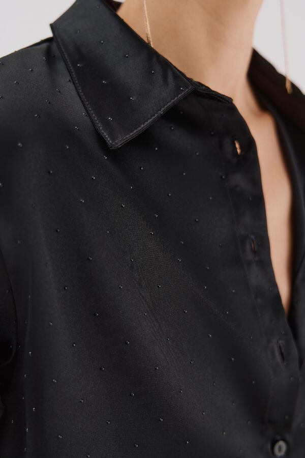 Cortefiel Camisa de cetim brilhante Preto