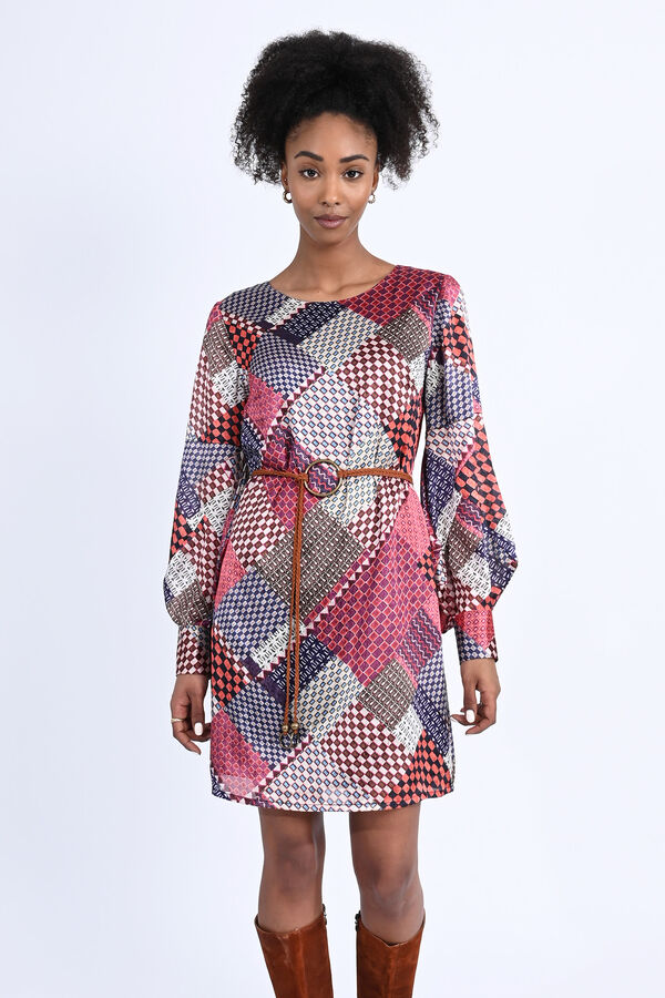 Molly Bracken Vestido curto estampado de manga comprida Vermelho