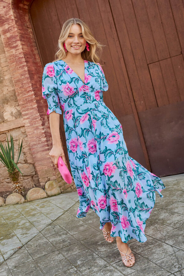 Pol&iacute;n Et Moi Vestido largo con flores Azul