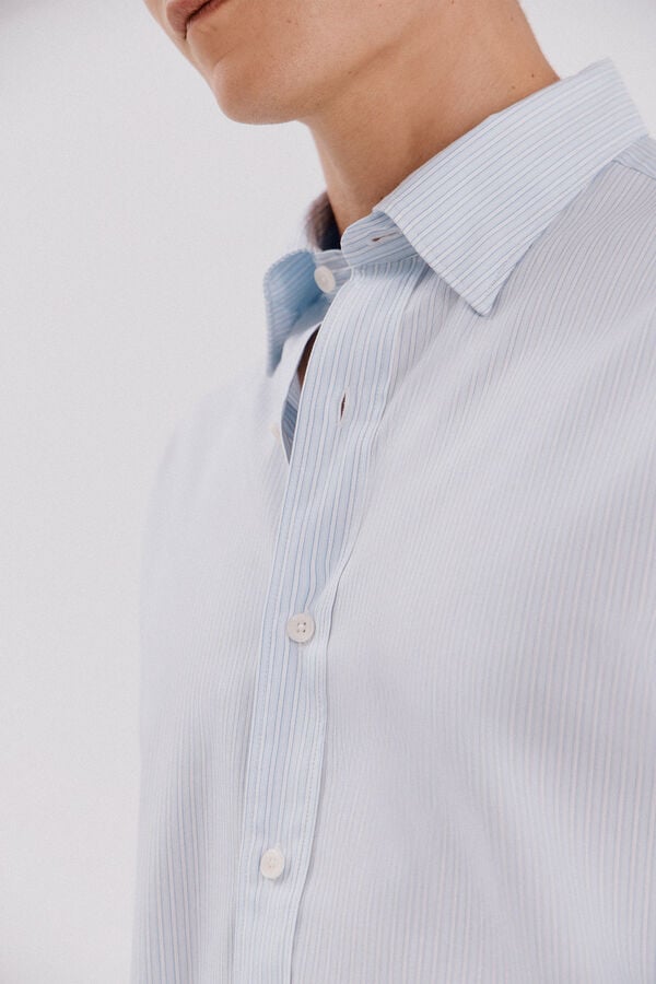 Cortefiel Camisa rayas algod&oacute;n tencel Azul