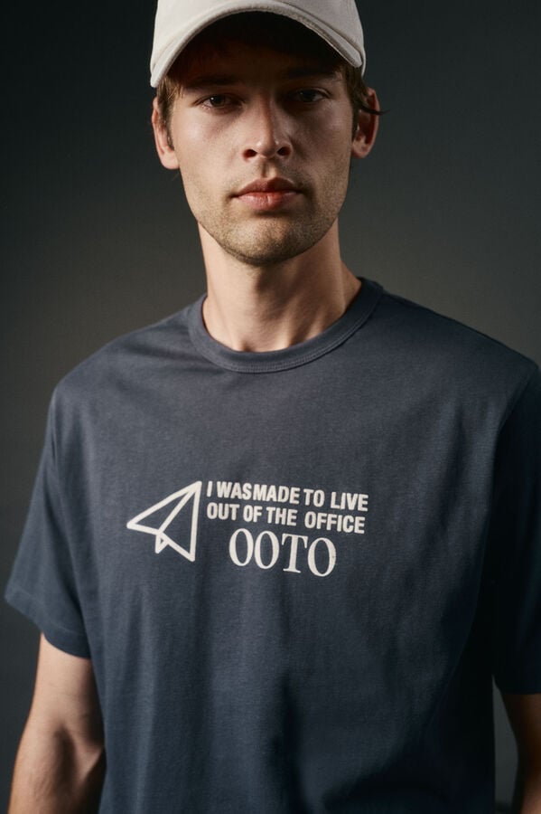 OOTO Camiseta gr&aacute;fica lavada Azul