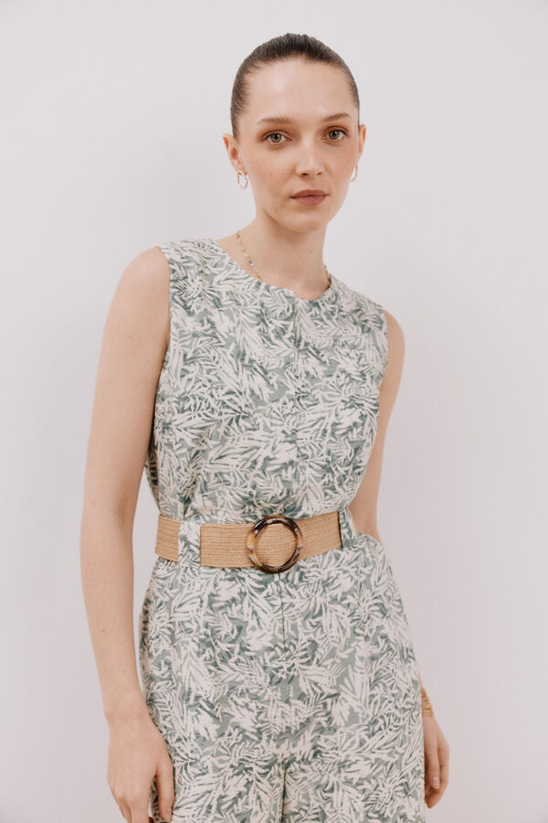 Cortefiel Mono con cintur&oacute;n a contraste Estampado verde