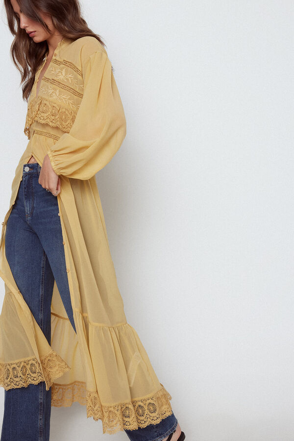 Slowlove Caft&aacute;n bordado detalle encaje Dorado
