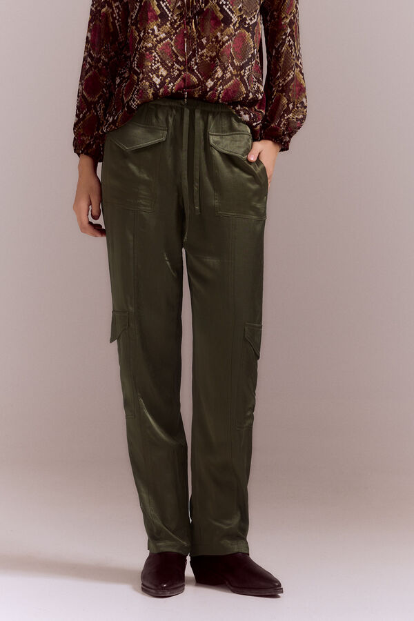 Slowlove Pantal&oacute;n cargo satinado Kaki