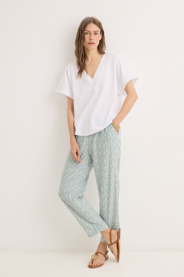 Cortefiel Blusa puntilla entredoses Blanco