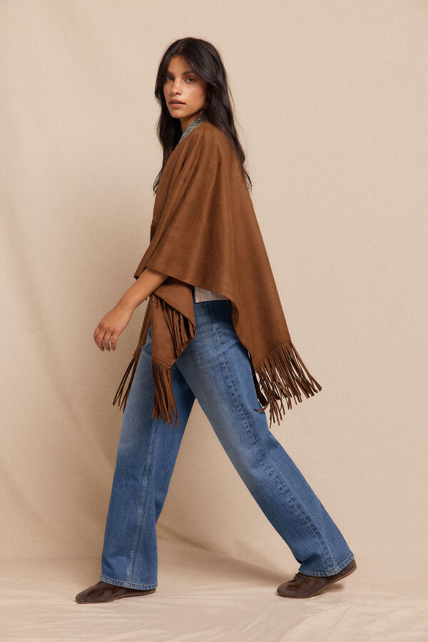 Slowlove Poncho capa efecto piel Beige
