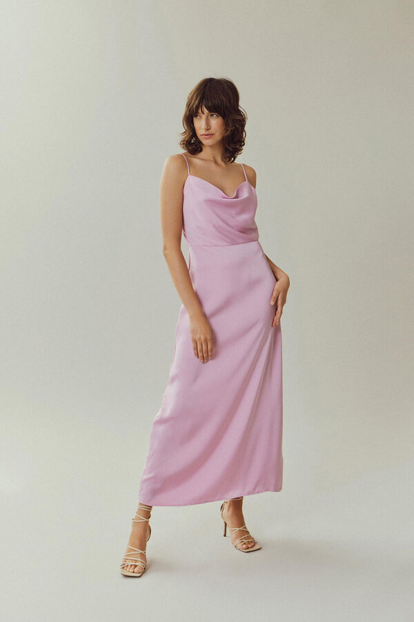 Vila Vestido largo satinado escote drapeado Lila