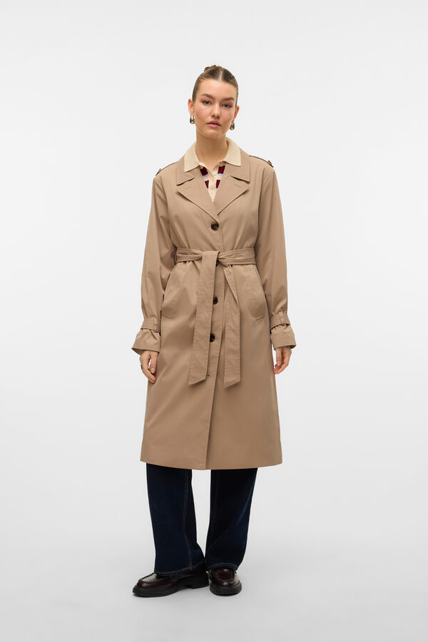 Vero Moda Gabardina longo com cinto  Castanho