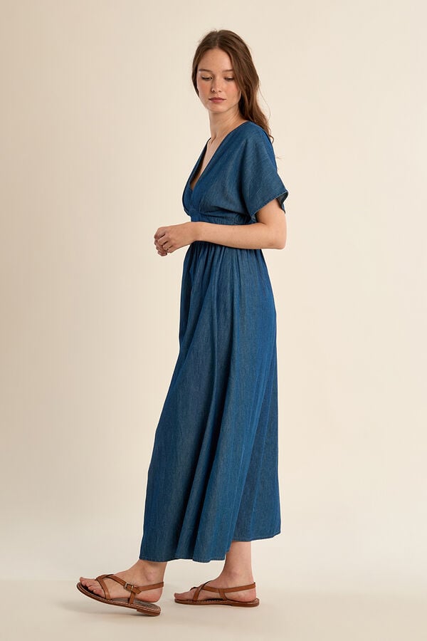 Molly Bracken Vestido comprido de manga curta efeito denim Azul