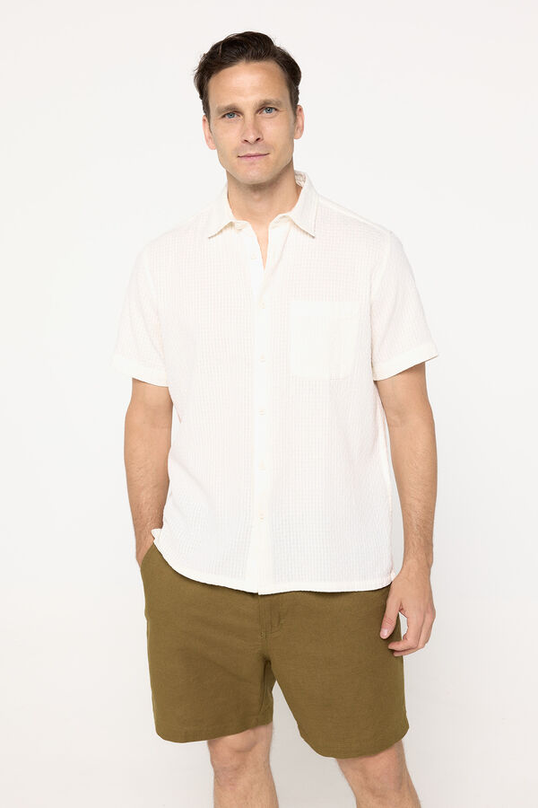 Esprit Calças curtas de homem monocolor com mistura de linho e algodão Verde