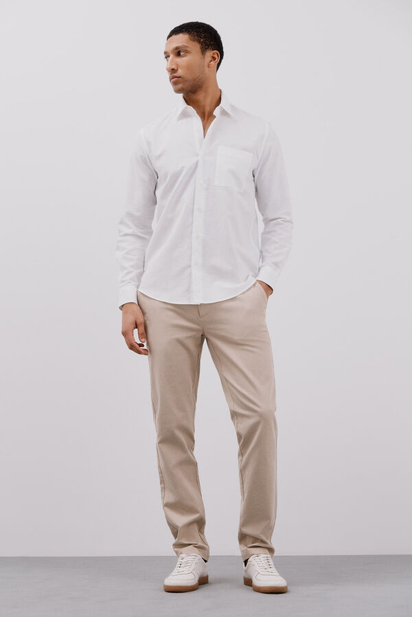 Cortefiel Camisa lino algod&oacute;n liso Blanco