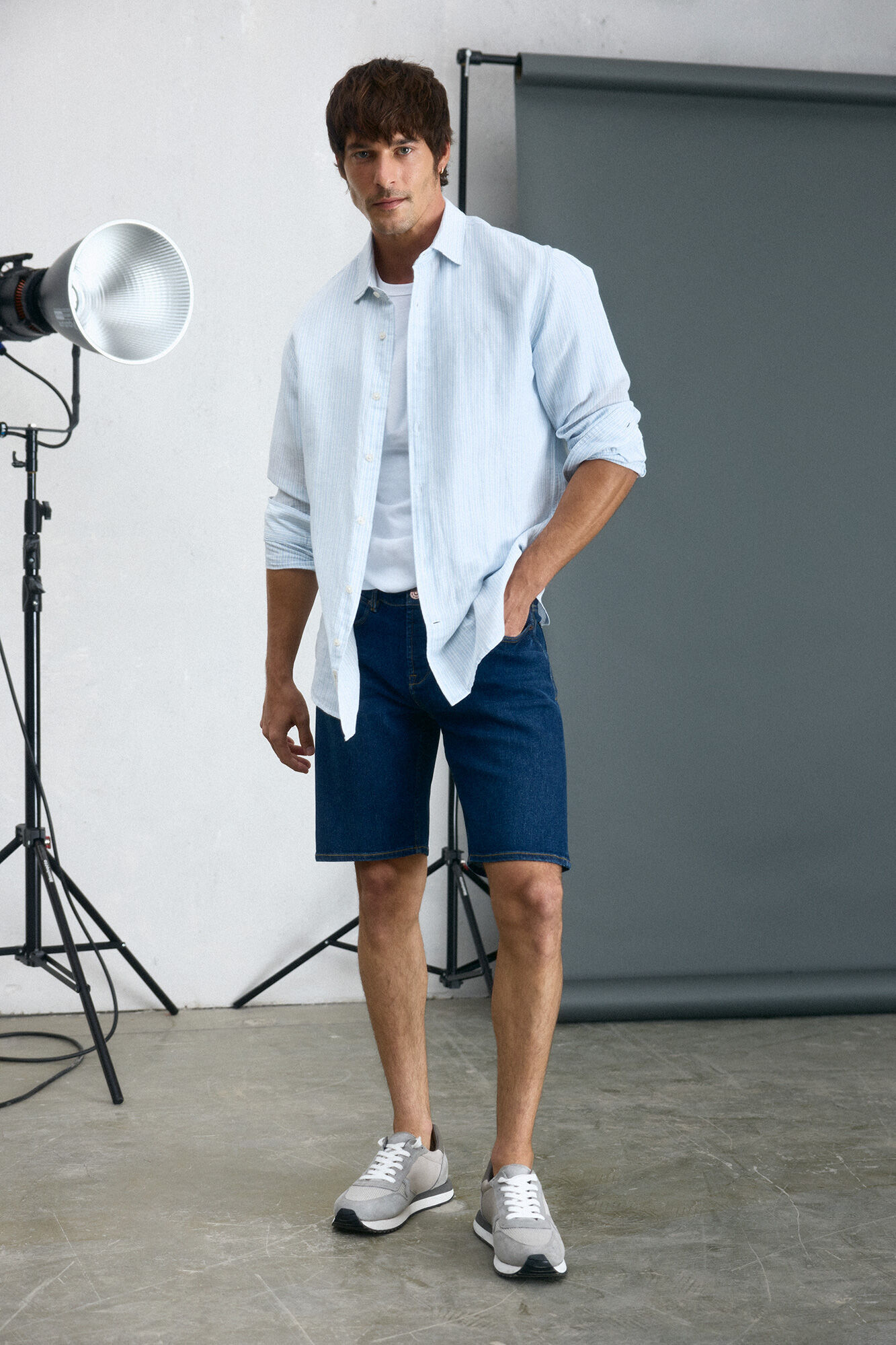 OOTO Camisa algod&atilde;o linho de raias  manga comprida