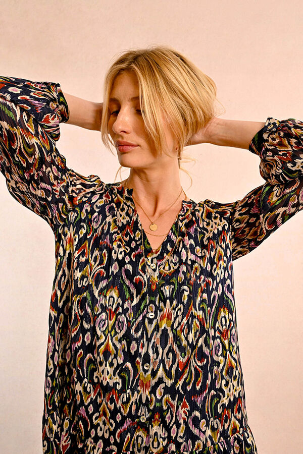 Molly Bracken Vestido corto de manga larga con estampado y volantes Multicolor