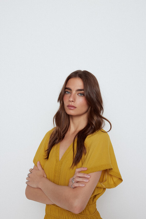 Slowlove Vestido cinturilla fruncida Amarillo