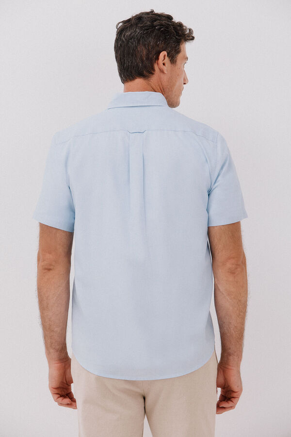 Cortefiel Camisa de algodão tencel de manga curta Azul