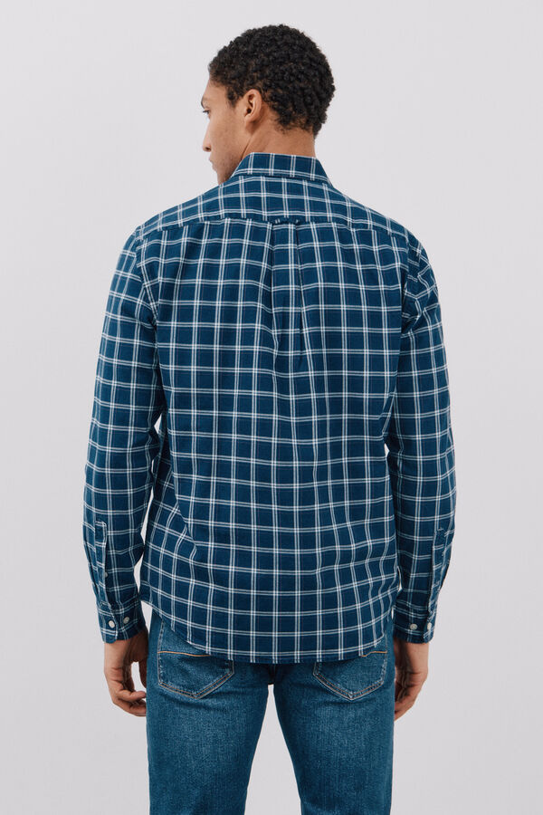 Cortefiel Camisa denim cuadros Azul marino