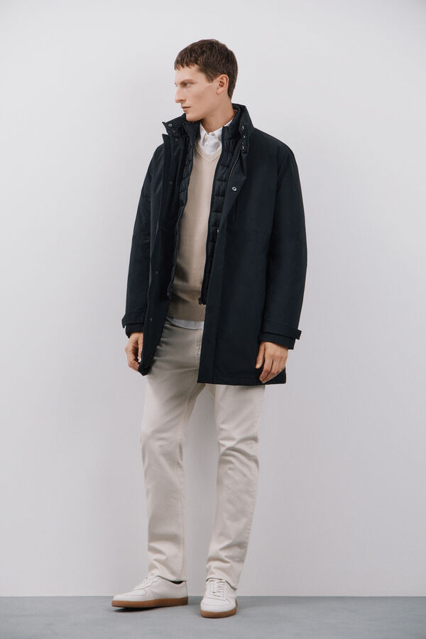 Cortefiel Impermeable con desmontable Negro