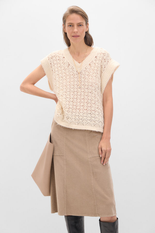 Cortefiel Colete de malha perfurado Ecru